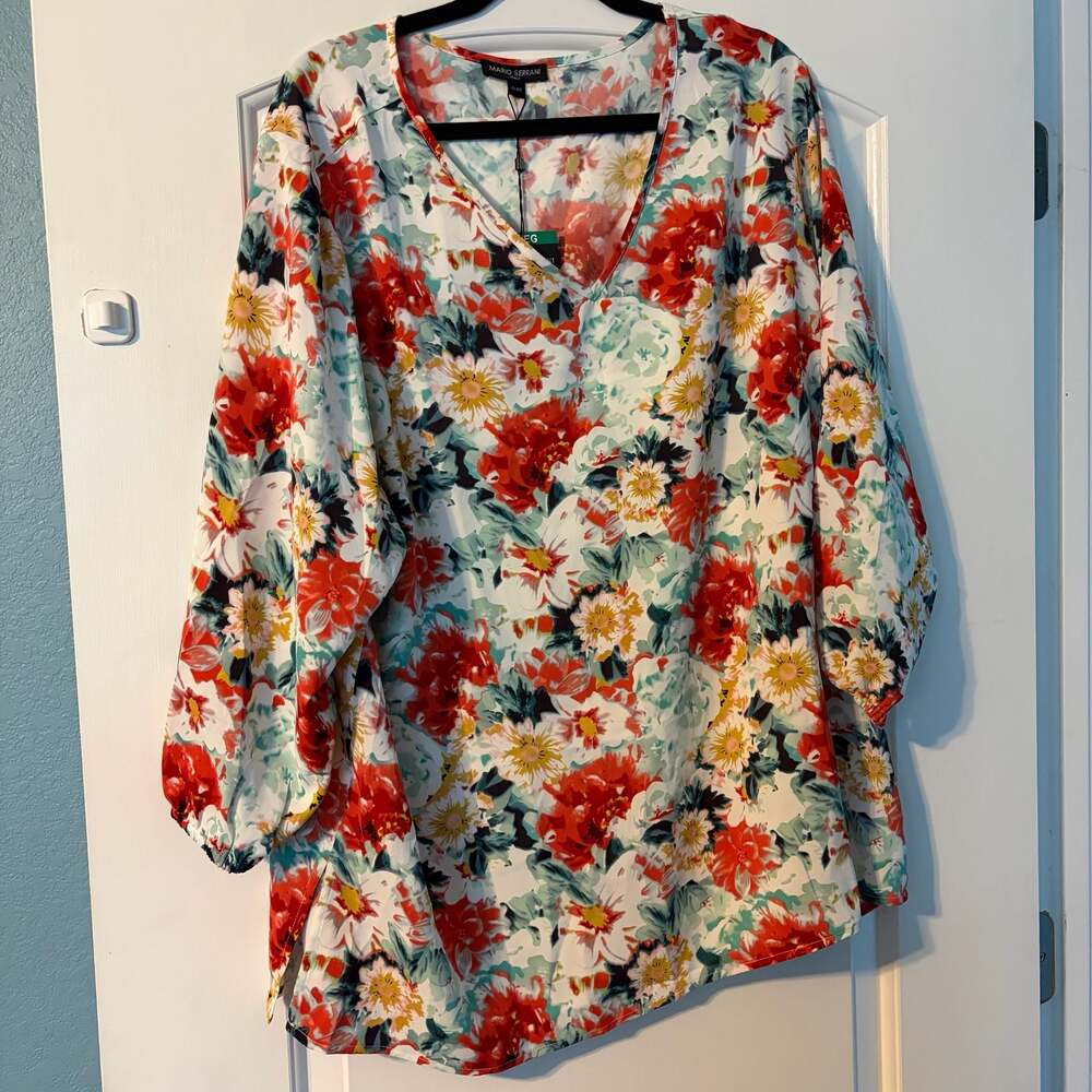 Mario Serrani Floral V-Neck Tunic Blouse Top